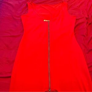 Hot Topic Red Midi Dress with Front Zipper